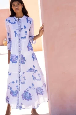 3/4 Button Maxi- Portofino Blue Maxis|Dresses