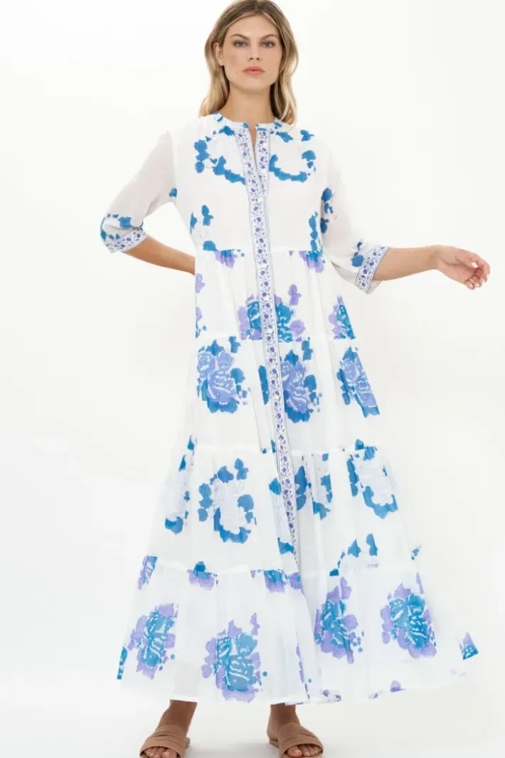 3/4 Button Maxi- Portofino Blue Maxis|Dresses