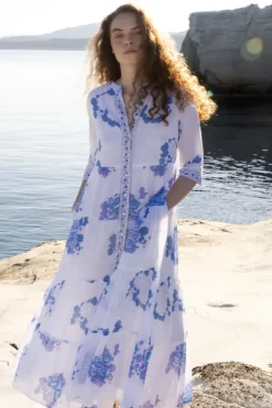 3/4 Button Maxi- Portofino Blue Maxis|Dresses