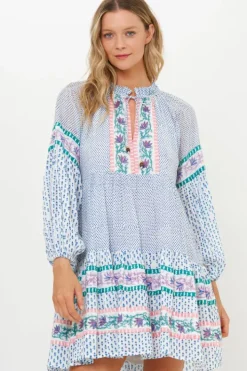 New Balloon Sleeve Short- Jungi Blue Short & Mini Dresses|Dresses