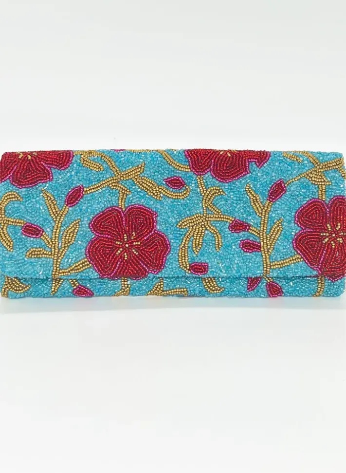 Hot Beaded Clutch- Carolina Aqua Accessories|Bags