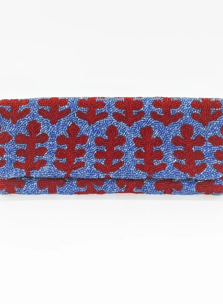Discount Beaded Clutch- Fern Blue Red Accessories|Bags