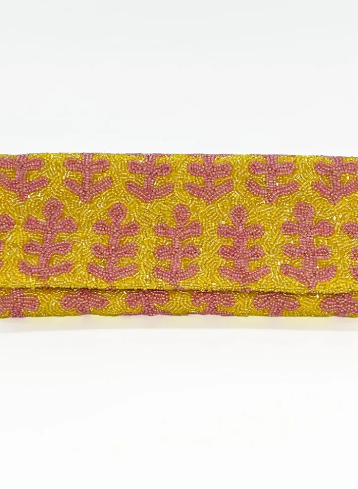 Hot Beaded Clutch- Fern Pink Yellow Accessories|Bags