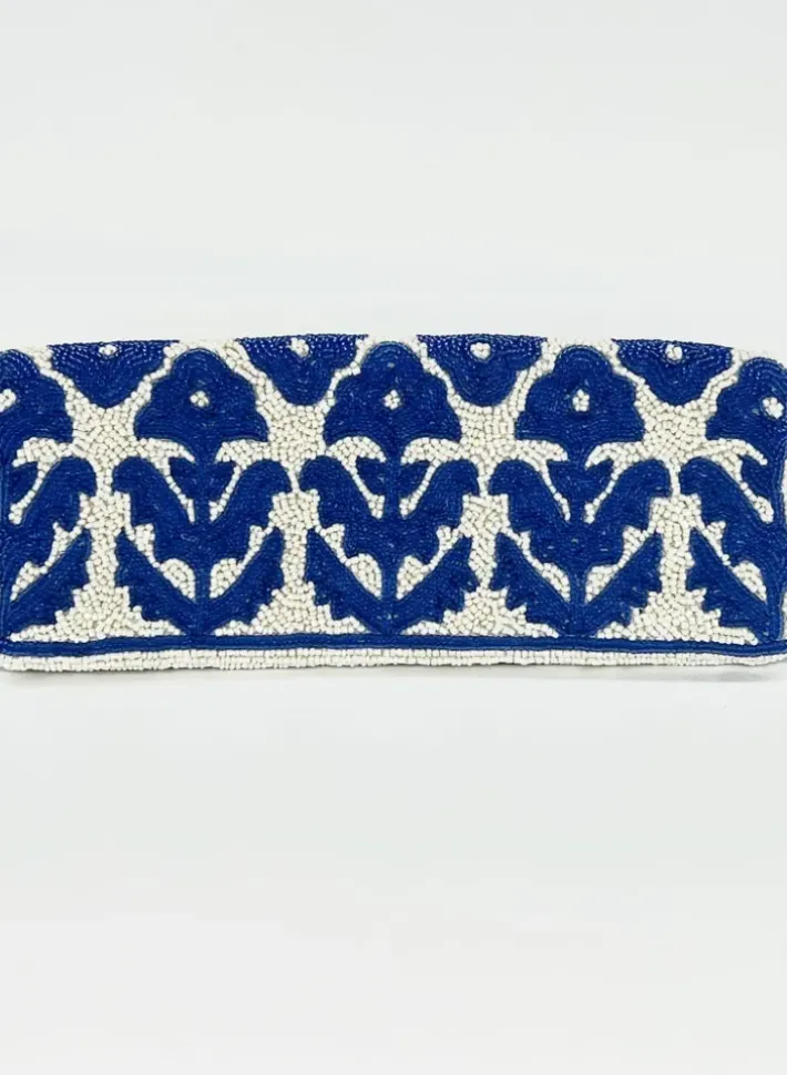 Sale Beaded Clutch- Marigold White Navy Accessories|Bags