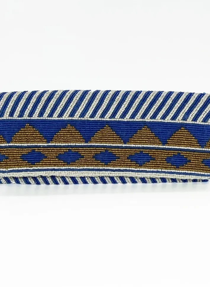 Online Beaded Clutch- Mezcal Blue Gold Accessories|Bags