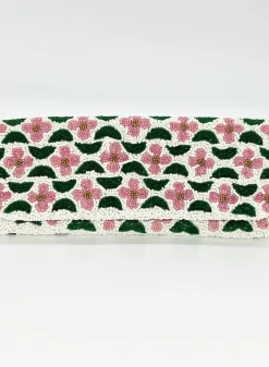 Online Beaded Clutch- Veranda Pink Green Accessories|Bags