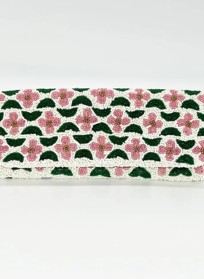 Online Beaded Clutch- Veranda Pink Green Accessories|Bags