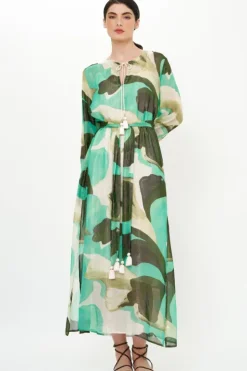 Hot Belted Long Sleeve Shift Maxi- Ginkgo Green Maxis|Dresses