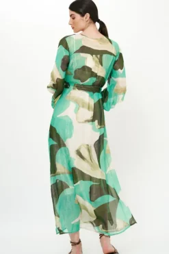 Hot Belted Long Sleeve Shift Maxi- Ginkgo Green Maxis|Dresses