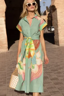 Best Belted Shirt Dress- Hibiscus Sage Maxis|Dresses