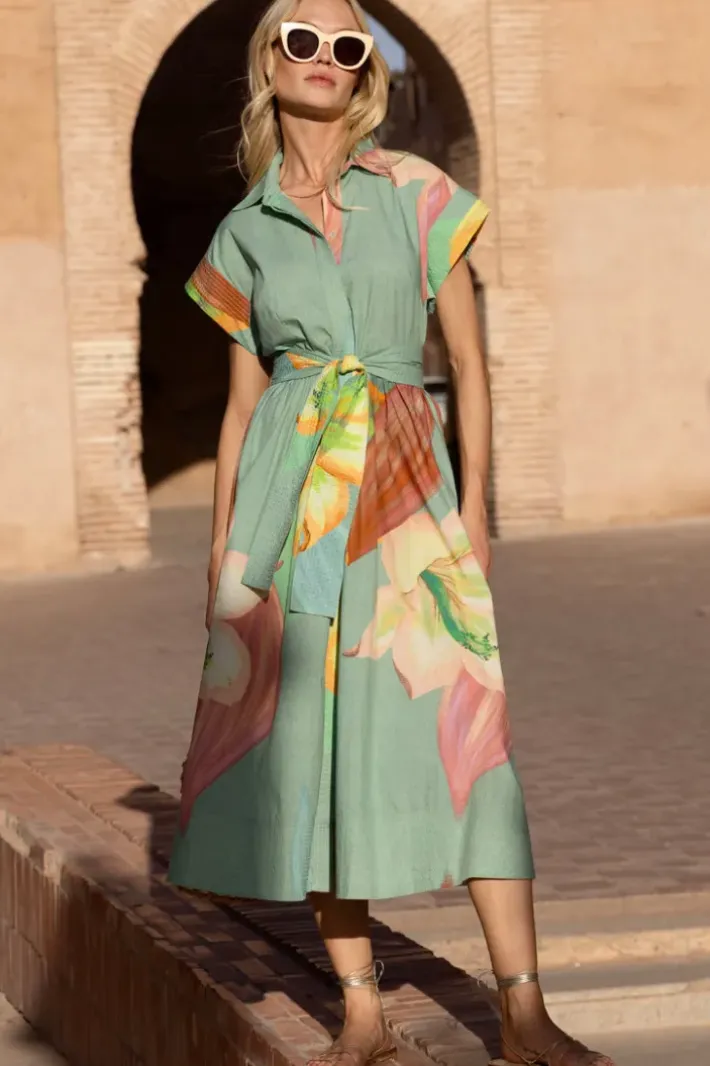 Best Belted Shirt Dress- Hibiscus Sage Maxis|Dresses