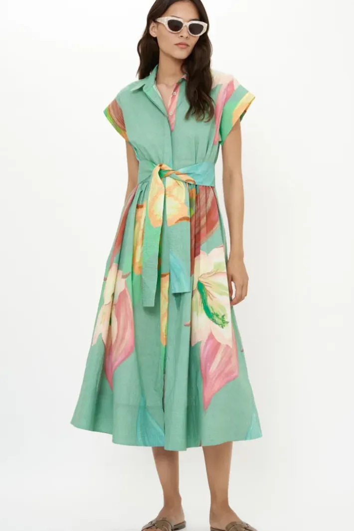 Best Belted Shirt Dress- Hibiscus Sage Maxis|Dresses