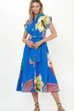 Online Belted Shirt Dress- Hibiscus Blue Maxis|Dresses