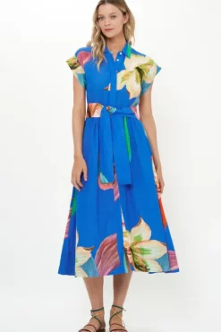 Online Belted Shirt Dress- Hibiscus Blue Maxis|Dresses