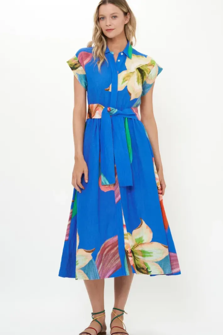Online Belted Shirt Dress- Hibiscus Blue Maxis|Dresses