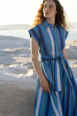 Outlet Belted Shirt Dress- Meko Blue Maxis|Dresses