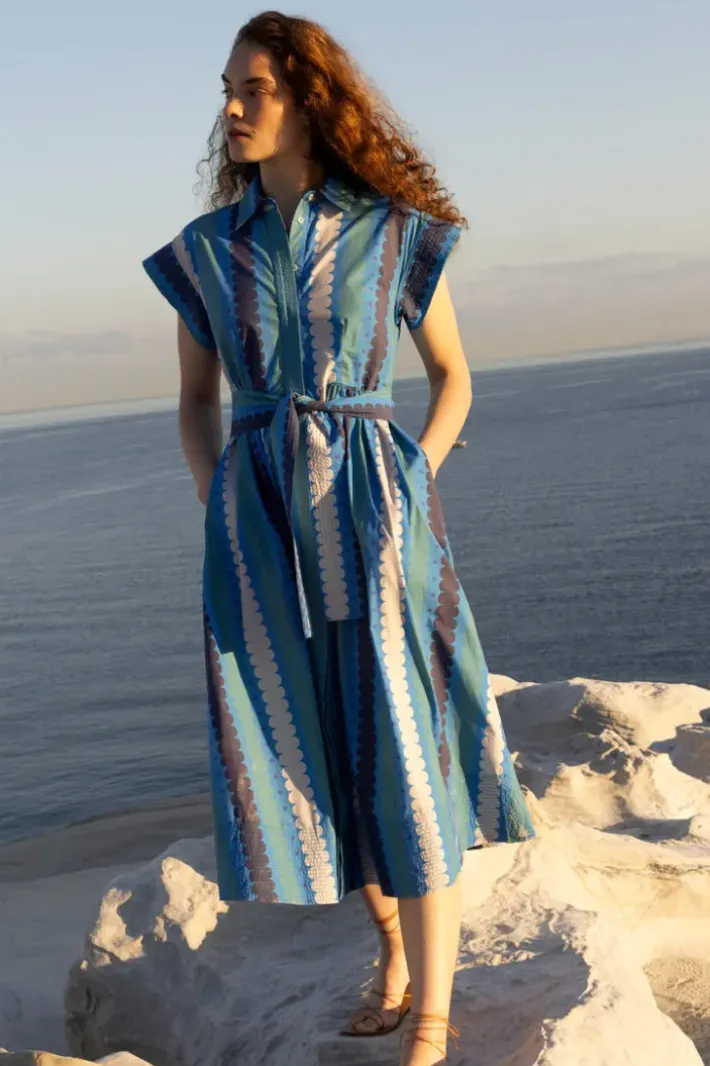 Outlet Belted Shirt Dress- Meko Blue Maxis|Dresses