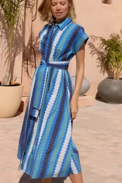 Outlet Belted Shirt Dress- Meko Blue Maxis|Dresses