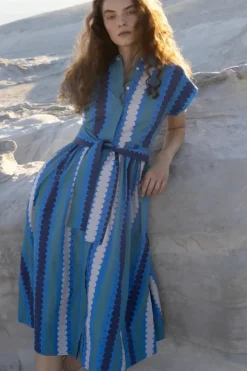 Outlet Belted Shirt Dress- Meko Blue Maxis|Dresses