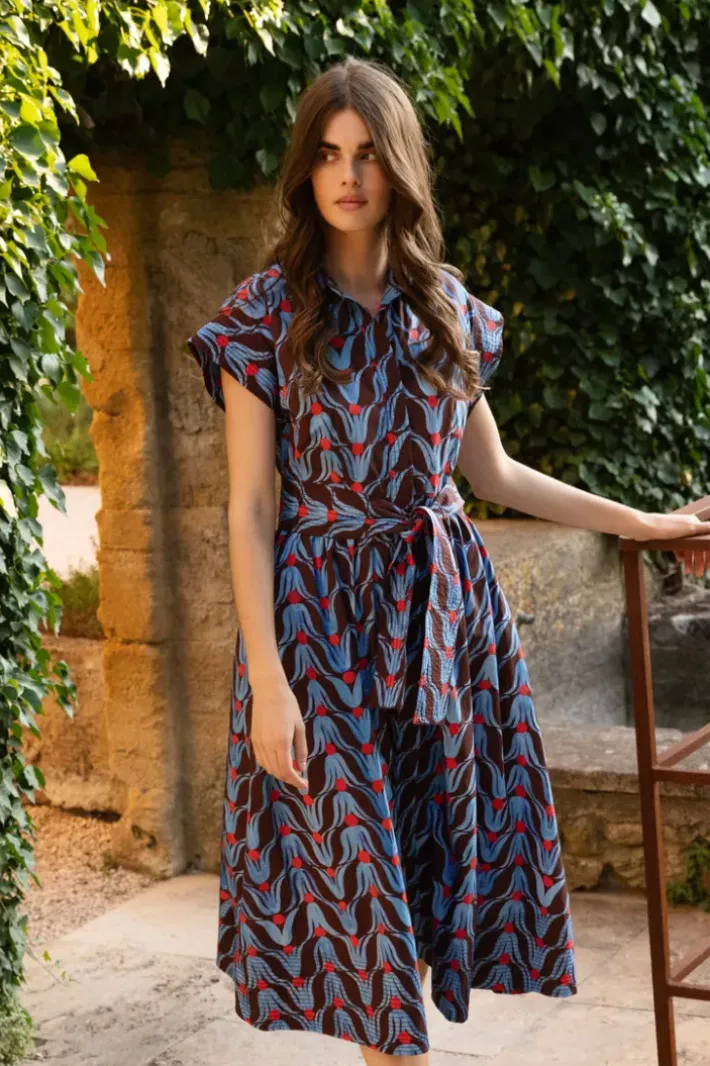 New Belted Shirt Dress Midi- Tulip Red Midis