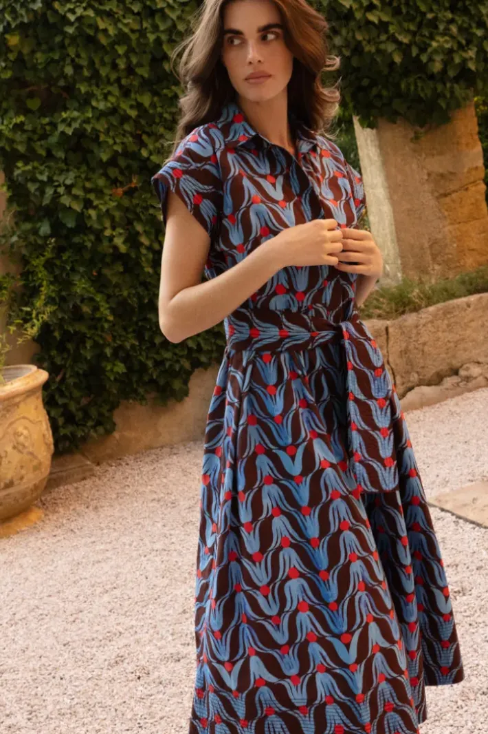 New Belted Shirt Dress Midi- Tulip Red Midis