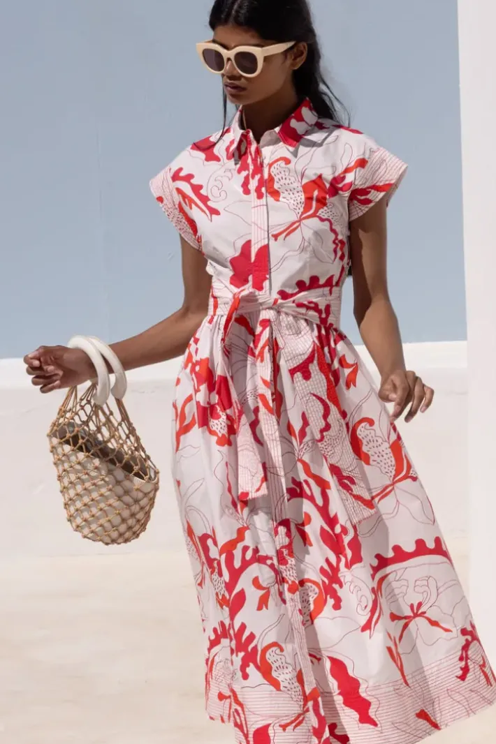 New Belted Shirt Dress- Orchid Red Midis|Maxis