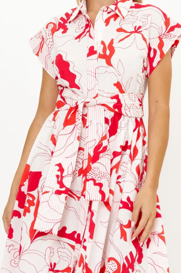 New Belted Shirt Dress- Orchid Red Midis|Maxis