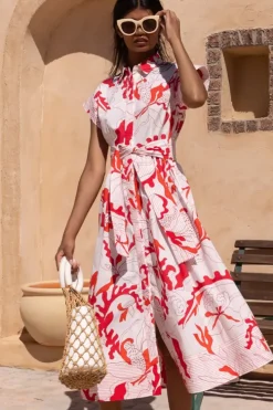New Belted Shirt Dress- Orchid Red Midis|Maxis