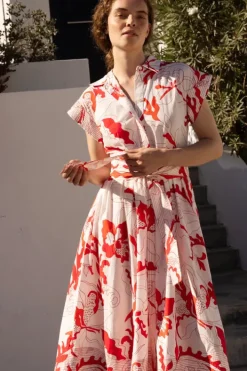 New Belted Shirt Dress- Orchid Red Midis|Maxis