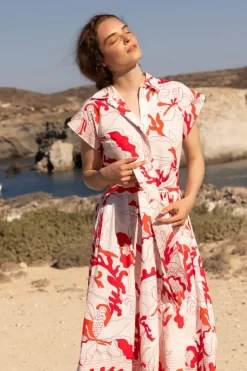 New Belted Shirt Dress- Orchid Red Midis|Maxis