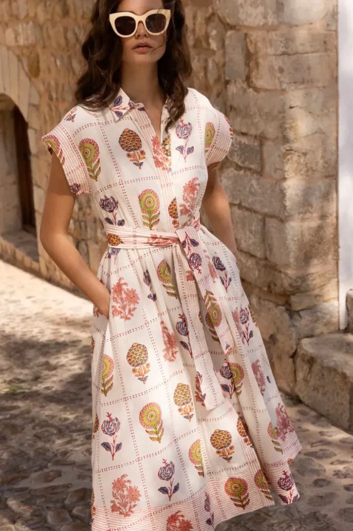 Outlet Belted Shirt Dress- Taormina Cream Maxis|Dresses