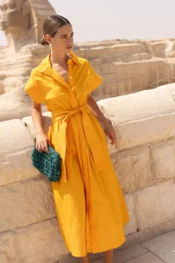 Outlet Belted Shirt Dress- Tuki Marigold Midis|Maxis