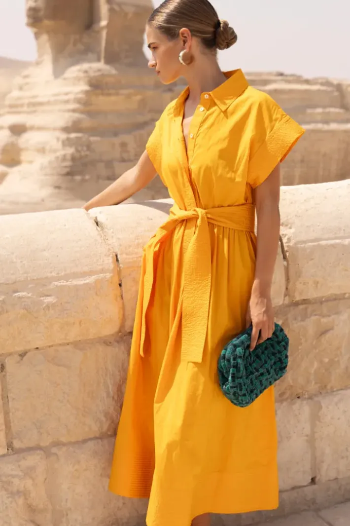 Outlet Belted Shirt Dress- Tuki Marigold Midis|Maxis