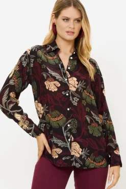 Hot Button Down Blouse- Turin Wine Matching Sets|Tops