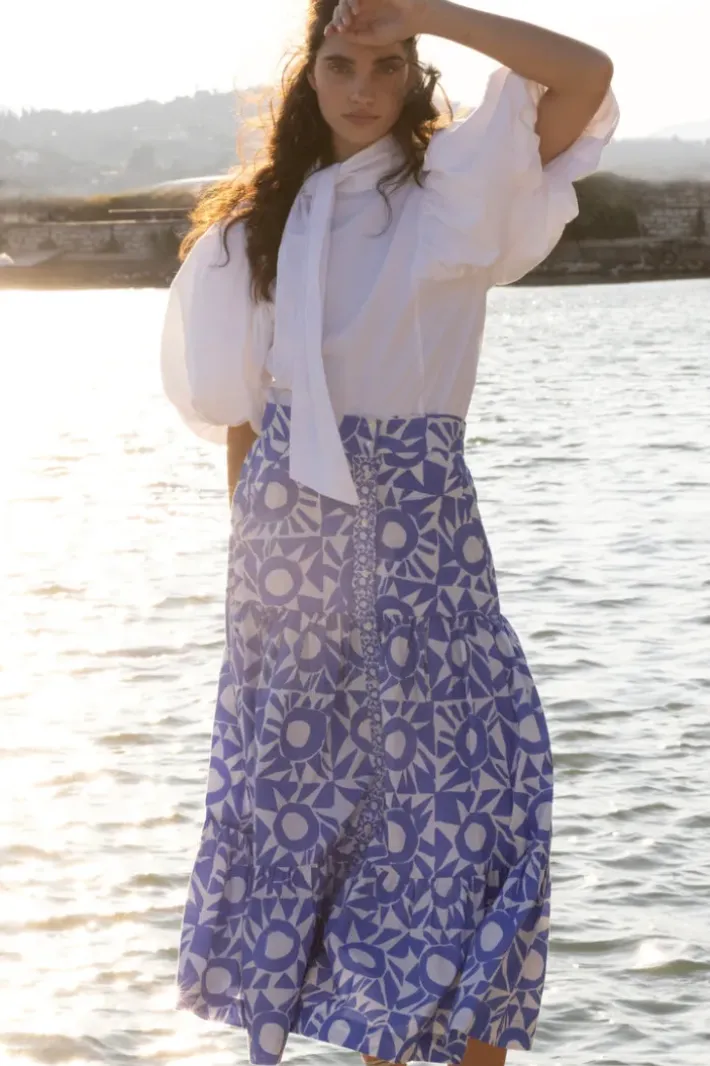 Hot Button Front Skirt- Eclipse Blue Skirts