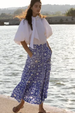 Hot Button Front Skirt- Eclipse Blue Skirts