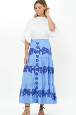 Outlet Button Front Skirt- Tangier Blue Skirts