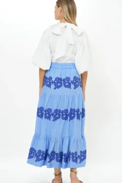 Outlet Button Front Skirt- Tangier Blue Skirts