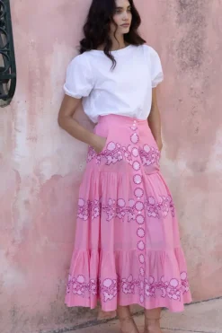 Clearance Button Front Skirt- Tangier Pink Skirts