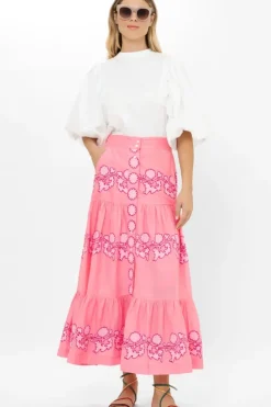 Clearance Button Front Skirt- Tangier Pink Skirts