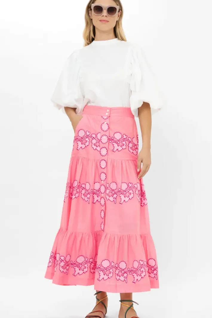 Clearance Button Front Skirt- Tangier Pink Skirts