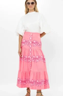 Clearance Button Front Skirt- Tangier Pink Skirts