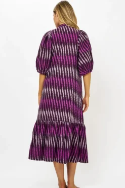 Clearance Button Puff Midi- Ikat Purple Midis