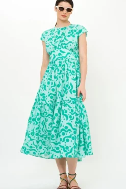 Outlet Cap Sleeve Midi- Acadia Aqua Midis|Dresses