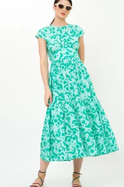 Outlet Cap Sleeve Midi- Acadia Aqua Midis|Dresses