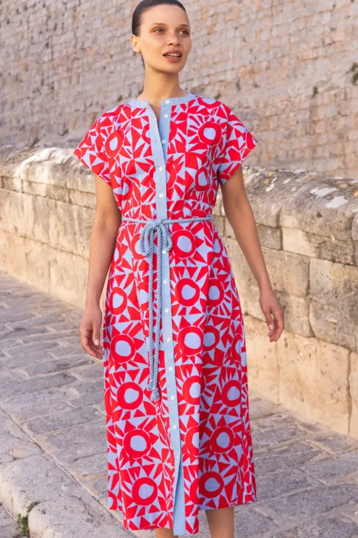 Online Cap Sleeve Shirt Dress Midi- Eclipse Red Midis|Dresses