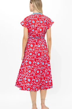 Online Cap Sleeve Shirt Dress Midi- Eclipse Red Midis|Dresses