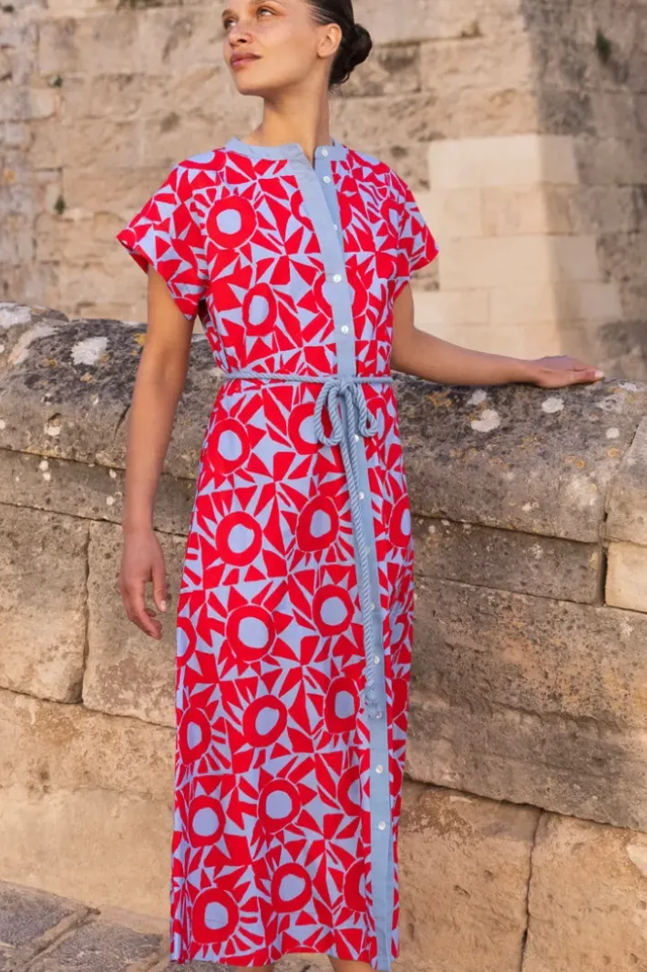 Online Cap Sleeve Shirt Dress Midi- Eclipse Red Midis|Dresses