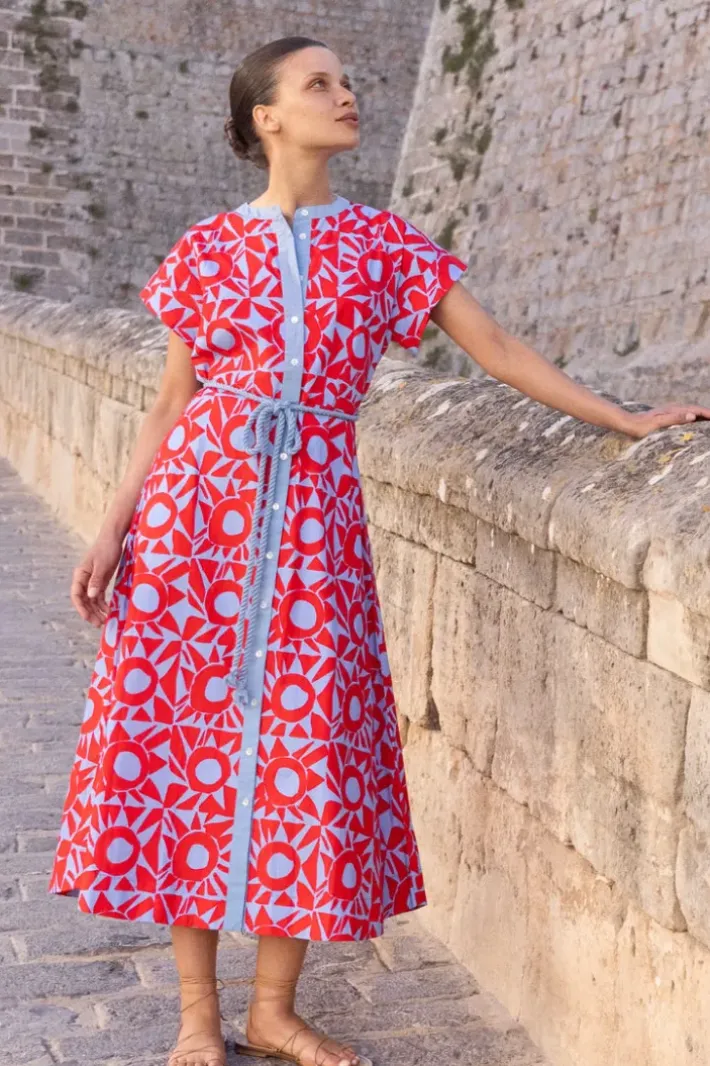 Online Cap Sleeve Shirt Dress Midi- Eclipse Red Midis|Dresses