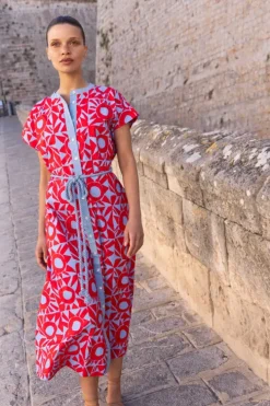 Online Cap Sleeve Shirt Dress Midi- Eclipse Red Midis|Dresses